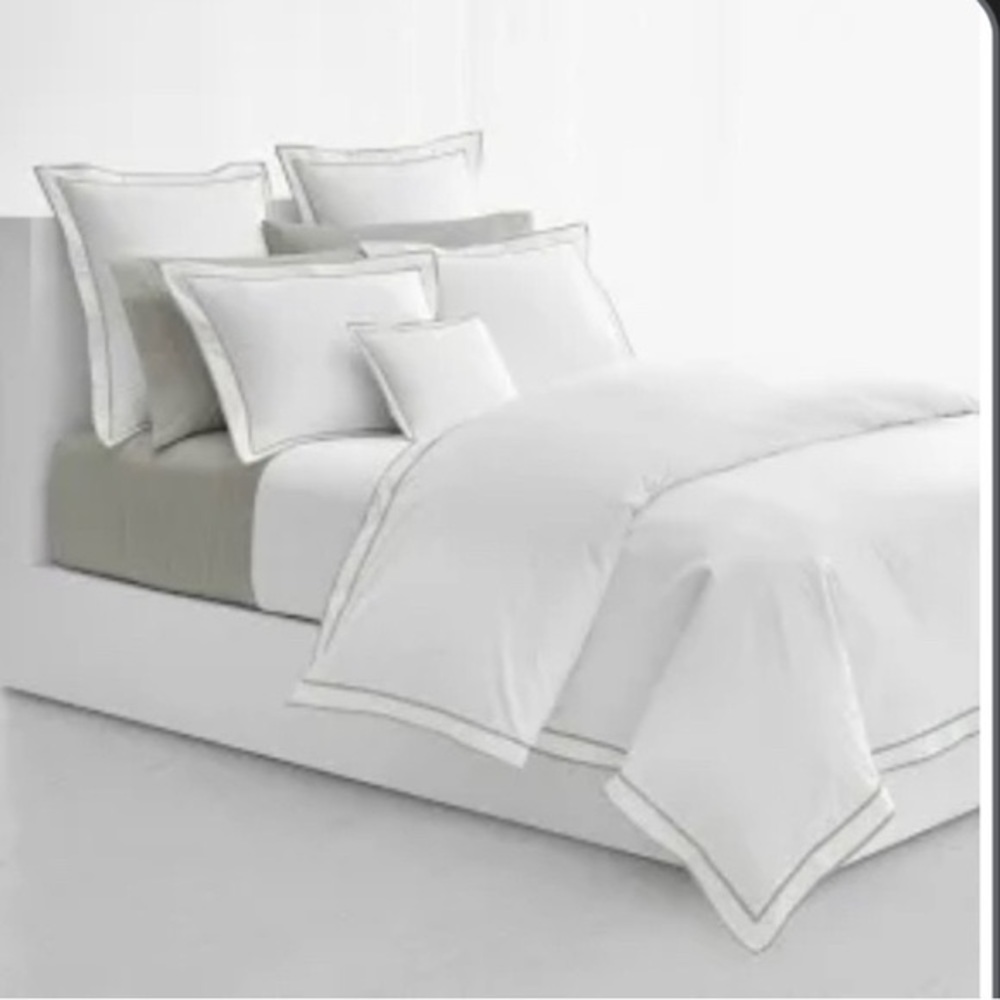 Ralph Lauren Spencer Sateen Duvet Cover F/Q White NWT Sage Trim 300TC $335